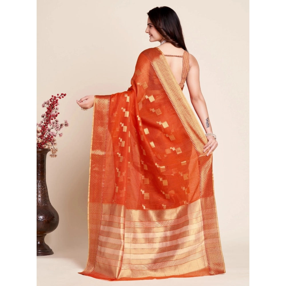 Women's Silk Blend Printed Banarasi Saree With Unstitched Blouse (5.5Mtr, Red)