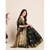 Women's Silk Blend Printed Banarasi Saree With Unstitched Blouse (5.5Mtr, Black)