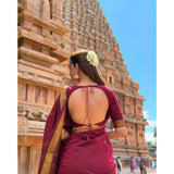 Women's Jacquard Self Design Bollywood Saree With Unstitched Blouse (5.5Mtr, Maroon)