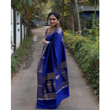 Women's Silk Woven Kanjivaram Saree With Unstitched Blouse (5.5Mtr, Blue)