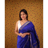 Women's Silk Blend Self Design Bollywood Saree With Unstitched Blouse (5.5Mtr, Blue)