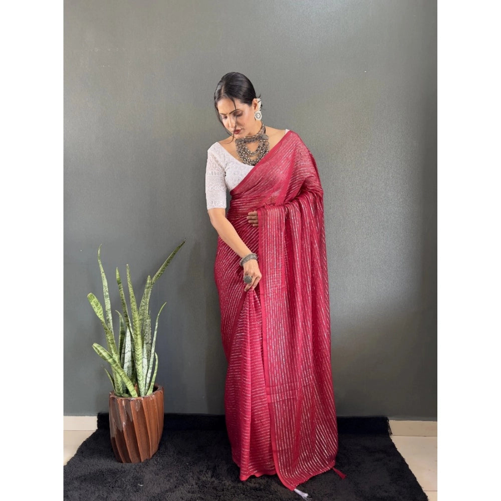 Women's Chiffon Woven Bollywood Saree With Unstitched Blouse (5.5Mtr, Pink)