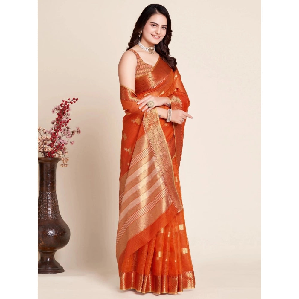 Women's Silk Blend Printed Banarasi Saree With Unstitched Blouse (5.5Mtr, Red)
