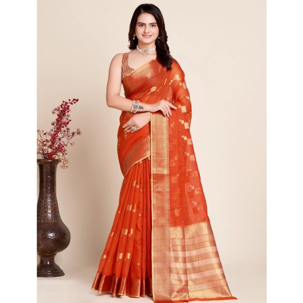 Women's Silk Blend Printed Banarasi Saree With Unstitched Blouse (5.5Mtr, Red)