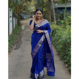 Women's Silk Woven Kanjivaram Saree With Unstitched Blouse (5.5Mtr, Blue)