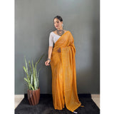 Women's Chiffon Woven Bollywood Saree With Unstitched Blouse (5.5Mtr, Mustard)