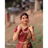 Women's Silk Woven Kanjivaram Saree With Unstitched Blouse (5.5Mtr, Maroon)