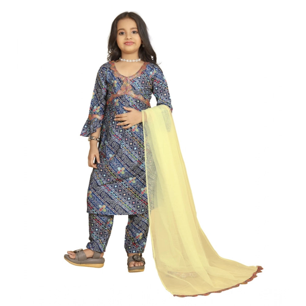 Blue Maslin Embroidery Lace Aliya Cut Top & Dupatta Set - V-neck, 3-4th sleeve style