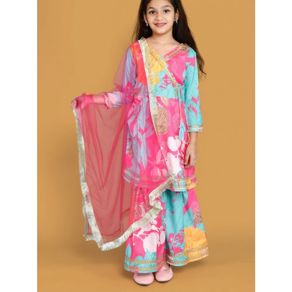 Multicolor rayon printed codding lace Anarkali-style suit for girls on display stand