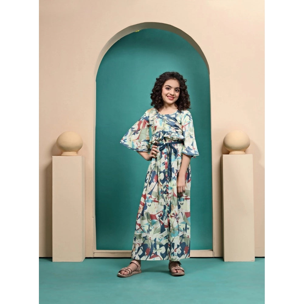 Multi-colored Maslin print crop top & skirt set, half sleeve, round neck, vibrant summer fashion for girls