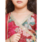 Maroon rayon printed codding lace Anarkali-style suit for girls, vibrant Indian traditional wear with V neck
