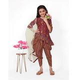 Maroon cotton printed kurti with dhoti dupatta set - vibrant Indian fashion for girls