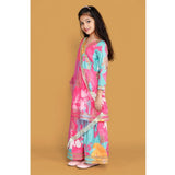 Multicolor rayon printed codding lace Anarkali-style girl's suit, vibrant ethnic fashion on model