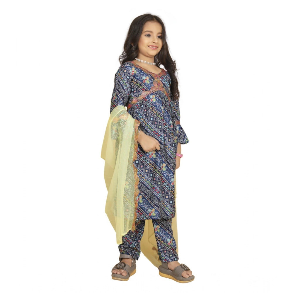 Blue Maslin Embroidery Lace Aliya Cut Top with Bottom Dupatta Set, traditional Indian clothing for girls