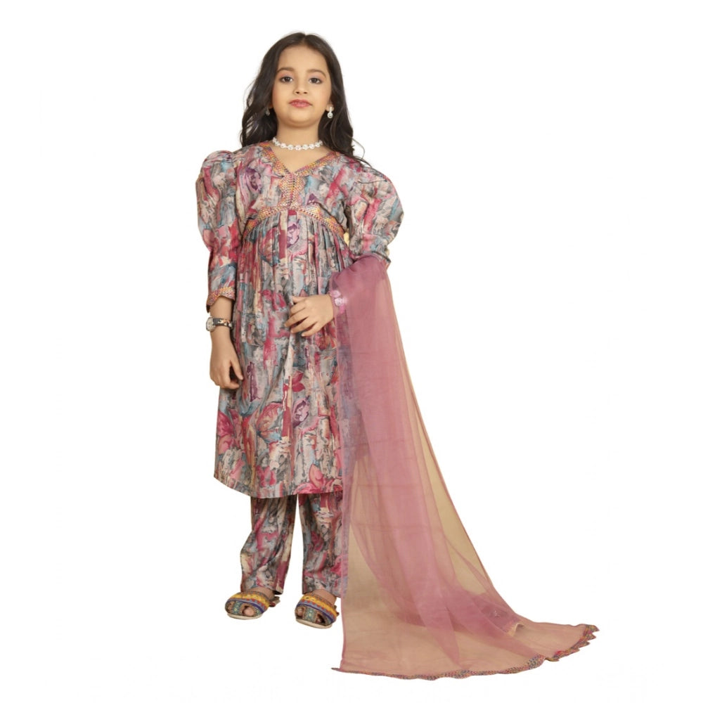 Multicolor Maslin embroidery lace Aliya cut top & dupatta set, intricate V-neck design with 3-4th sleeve