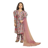 Multicolor Maslin embroidery lace Aliya cut top & dupatta set, intricate V-neck design with 3-4th sleeve