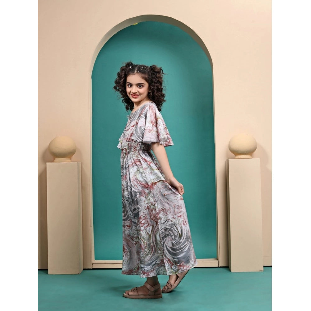 Multicolor Maslin print maxi dress for girls, half-sleeve round neck design