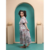 Multicolor Maslin print maxi dress for girls, half-sleeve round neck design