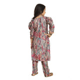 Multicolor Maslin Embroidery Lace Aliya Cut Top & Bottom Dupatta Set, featuring 3-4th sleeve V-neck design