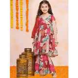 Maroon rayon printed codding lace Anarkali-style suit for girls, intricate design on display