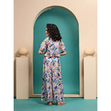 Multicolor Maslin printed crop top and plazzo set for girls, half-sleeve round neck, vibrant summer fashion