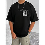 Black cotton blend men's casual t-shirt with printed design, half sleeve style