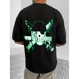 Black cotton blend men's casual printed round neck half sleeve t-shirt with vibrant pattern detail
