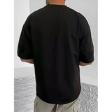 Black cotton blend men's casual t-shirt with printed design, half sleeve round neck style