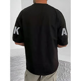 Black cotton blend men's casual t-shirt with printed round neck and half sleeves