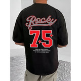 Black cotton blend men's casual printed round neck half sleeve t-shirt