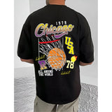 Black cotton blend men's t-shirt with printed design, half sleeve style
