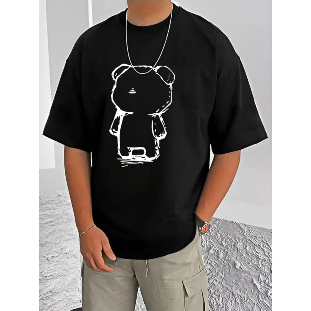 Black cotton blend men's t-shirt with printed design, half sleeve, casual style