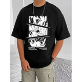 Black cotton blend men's casual t-shirt with printed design, half sleeve style
