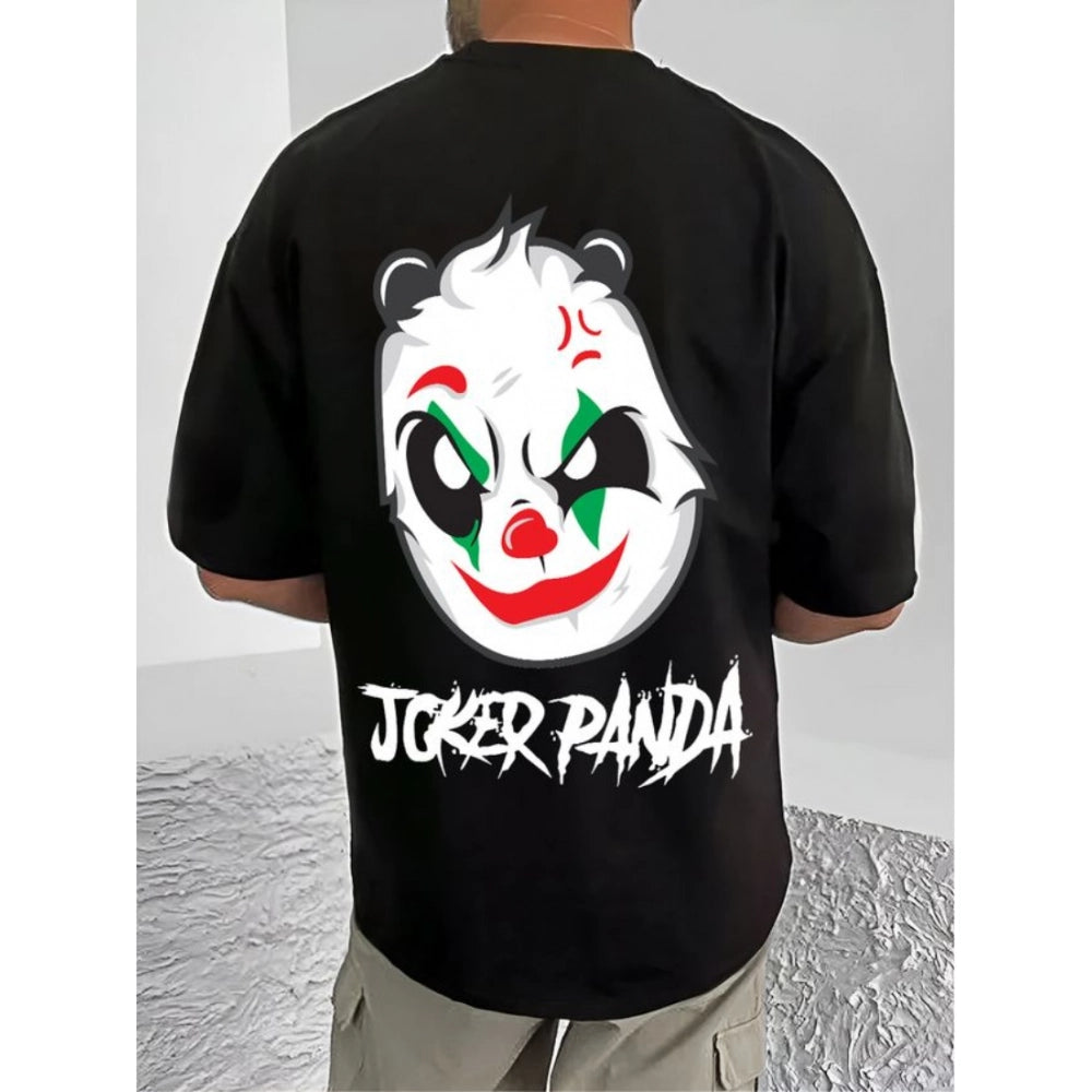 Black cotton blend men's t-shirt with printed design, round neck and half sleeves