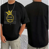 Black cotton blend men's t-shirt with printed design, half sleeve and round neck
