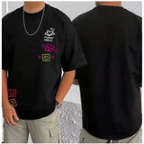 Black cotton blend men's casual printed round neck half sleeve t-shirt (patterned)