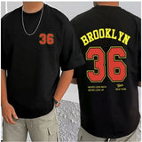 Black cotton blend men's casual t-shirt with printed round neck and half sleeves