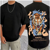 Black cotton blend men's casual t-shirt with printed design (round neck, half sleeves)