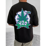 Black cotton blend men's t-shirt with printed design, half sleeve and round neck