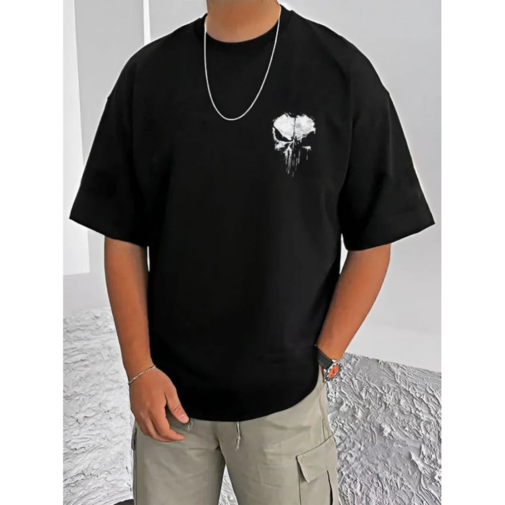 Black cotton blend men's casual t-shirt with printed design (half sleeve, round neck)