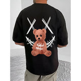 Black cotton blend men's casual t-shirt with printed design, round neck and half sleeves