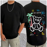 Black cotton blend men's casual printed round neck half sleeve t-shirt, featuring vibrant design