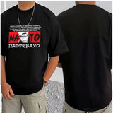 Black cotton blend men's t-shirt with printed round neck and half sleeves, casual wear on display