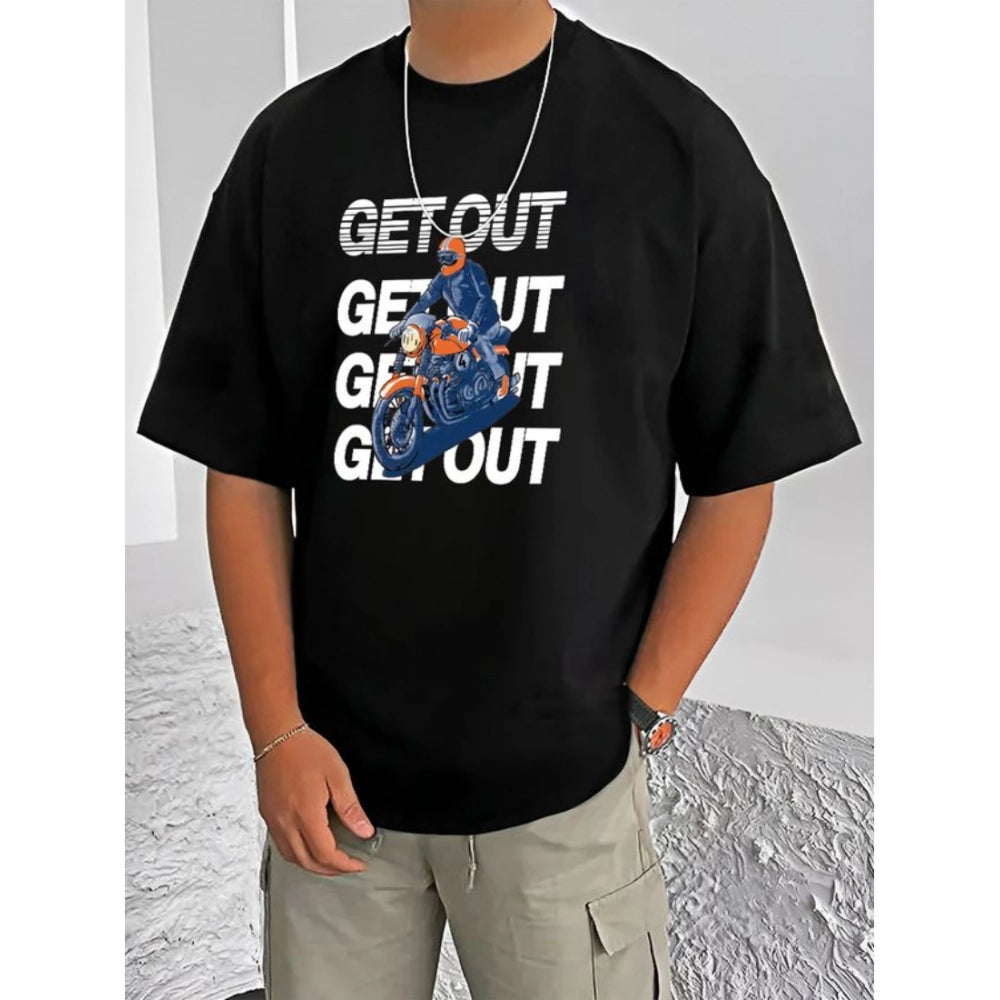 Black cotton blend men's t-shirt with printed design, half sleeve round neck style