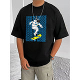 Black cotton blend men's t-shirt with printed design, half sleeve round neck style