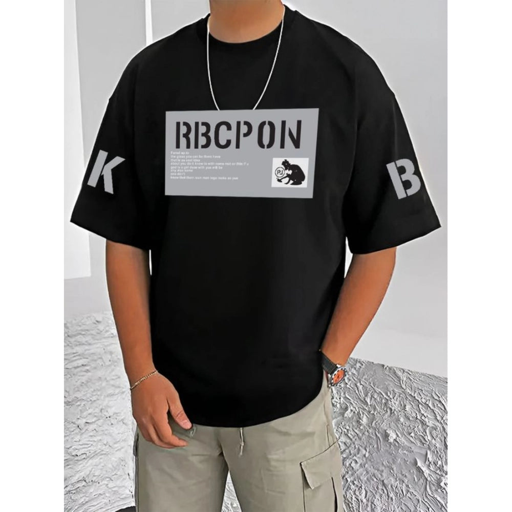 Black cotton blend men's t-shirt with printed design, half sleeve, casual style