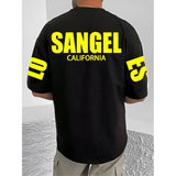 Black cotton blend men's casual printed round neck half sleeve t-shirt (patterned)