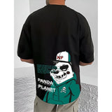 Black cotton blend men's printed round neck half sleeve t-shirt - casual wear on model