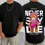 Black cotton blend men's casual printed round neck half sleeve t-shirt, featuring vibrant graphics for stylish everyday wear
