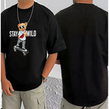 Black cotton blend men's casual printed round neck half sleeve t-shirt (patterned)